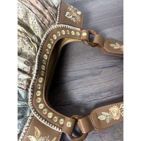 J Jill Boho Patchwork Floral Pleated Shoulder Bag Brown Beige Embroidered - Picture 10 of 12
